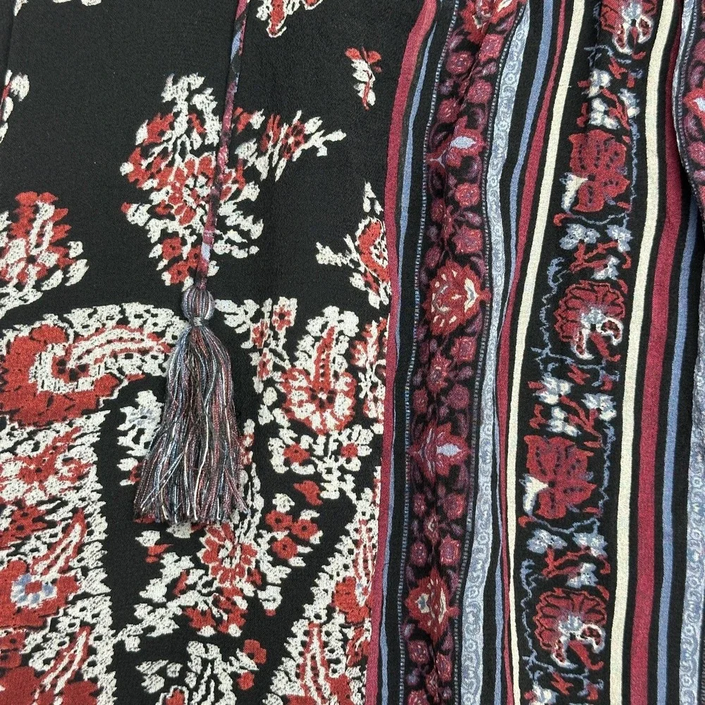 Joie Tank Top Womens XS Black Paisley Halter Silk Lined Boho Tassel‎ Camisole